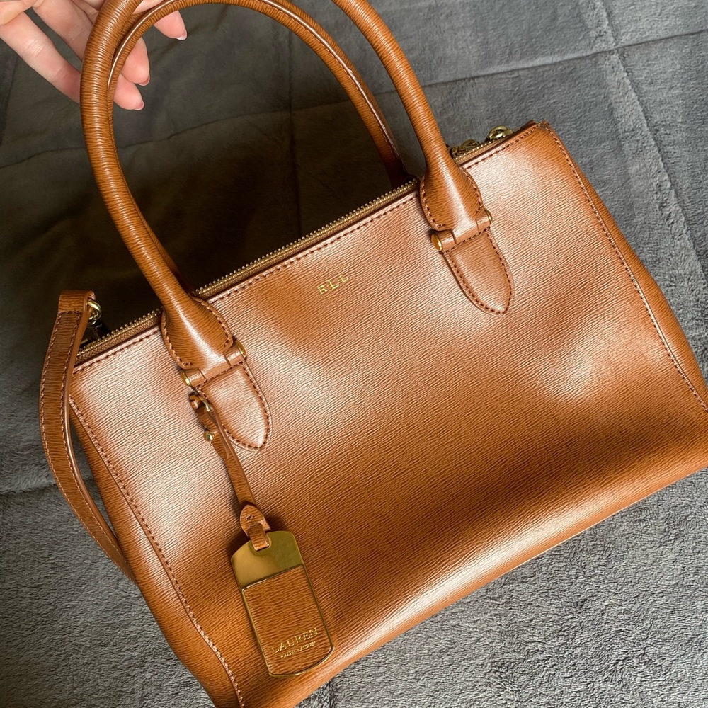 Cognac Ralph Lauren top handle bag with crossbody strap